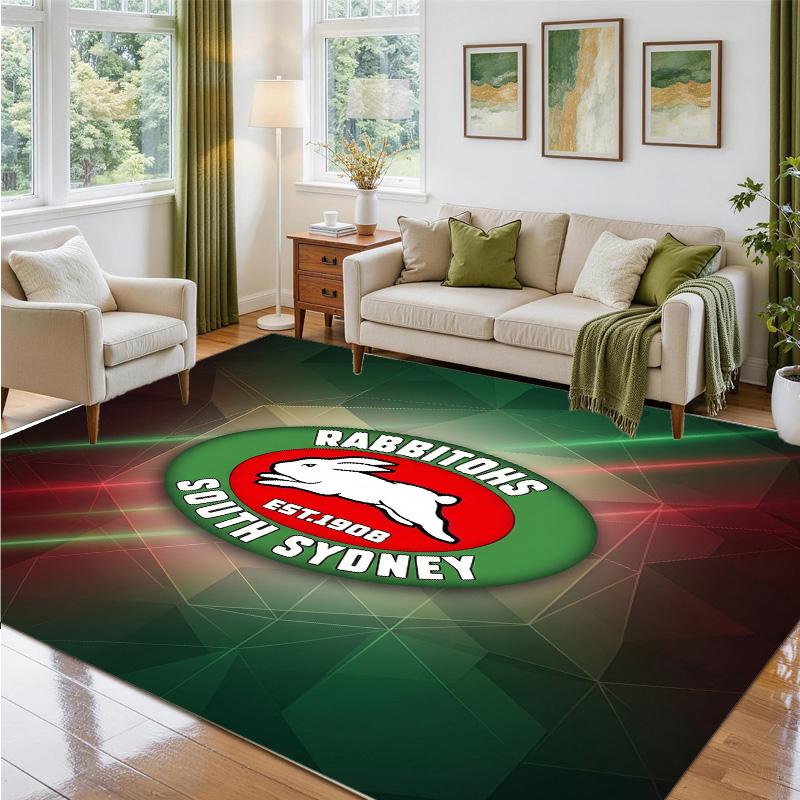 South Sydney Rabbitohs Design Crystal Velvet Rug Soft Decorative Mat for Bedroom Entrance