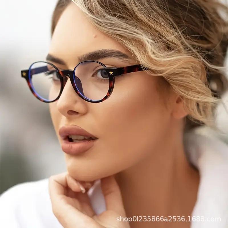 Vintage British lower half frame oval glasses frame female European and American tortoiseshell nerd glasses anti-blue light glasses frame