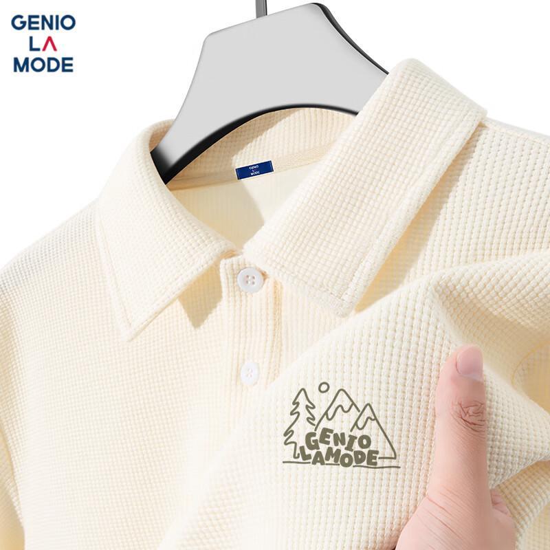 GENIOLAMODE Men s Casual Waffle Knit Letter Print Polo Shirt 3XL
