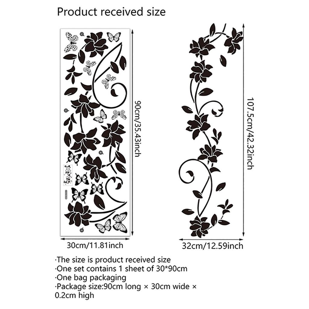 Modern Style Black Floral Vine And Butterfly Wall Sticker, for Self-Adhesive Removable Decoration on Plastic Surfaces in Bedrooms, Living Rooms