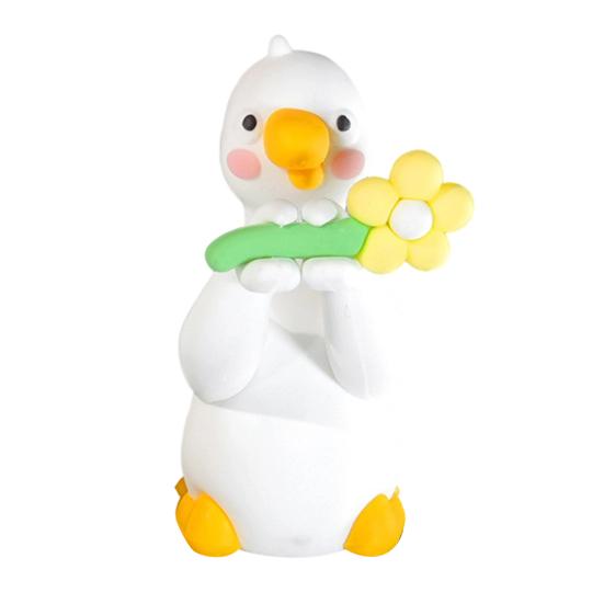 Arbeitsplatz Dekoration Harzente Dekoration für Schreibtisch Auto Armaturenbrett TV Monitor, Mini Anhänger Figur, Niedliches Blume haltendes Ornament, Verspieltes Geschenk