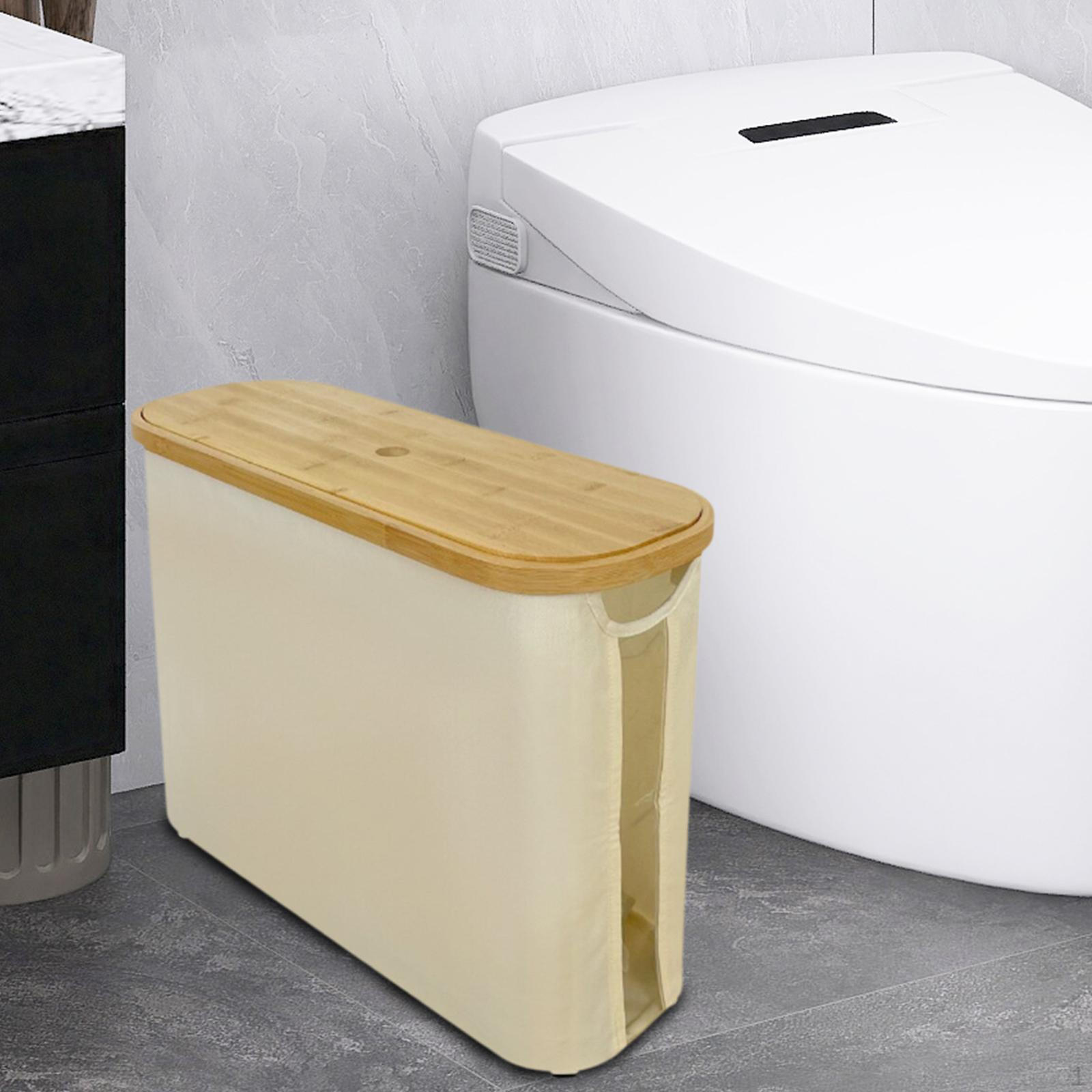 

Bamboo Toilet Paper Organizer with Lid beige white