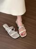 Low-heeled rhinestone bow slippers for women's summer wear 2025 new fairy style with skirt high-end sandals