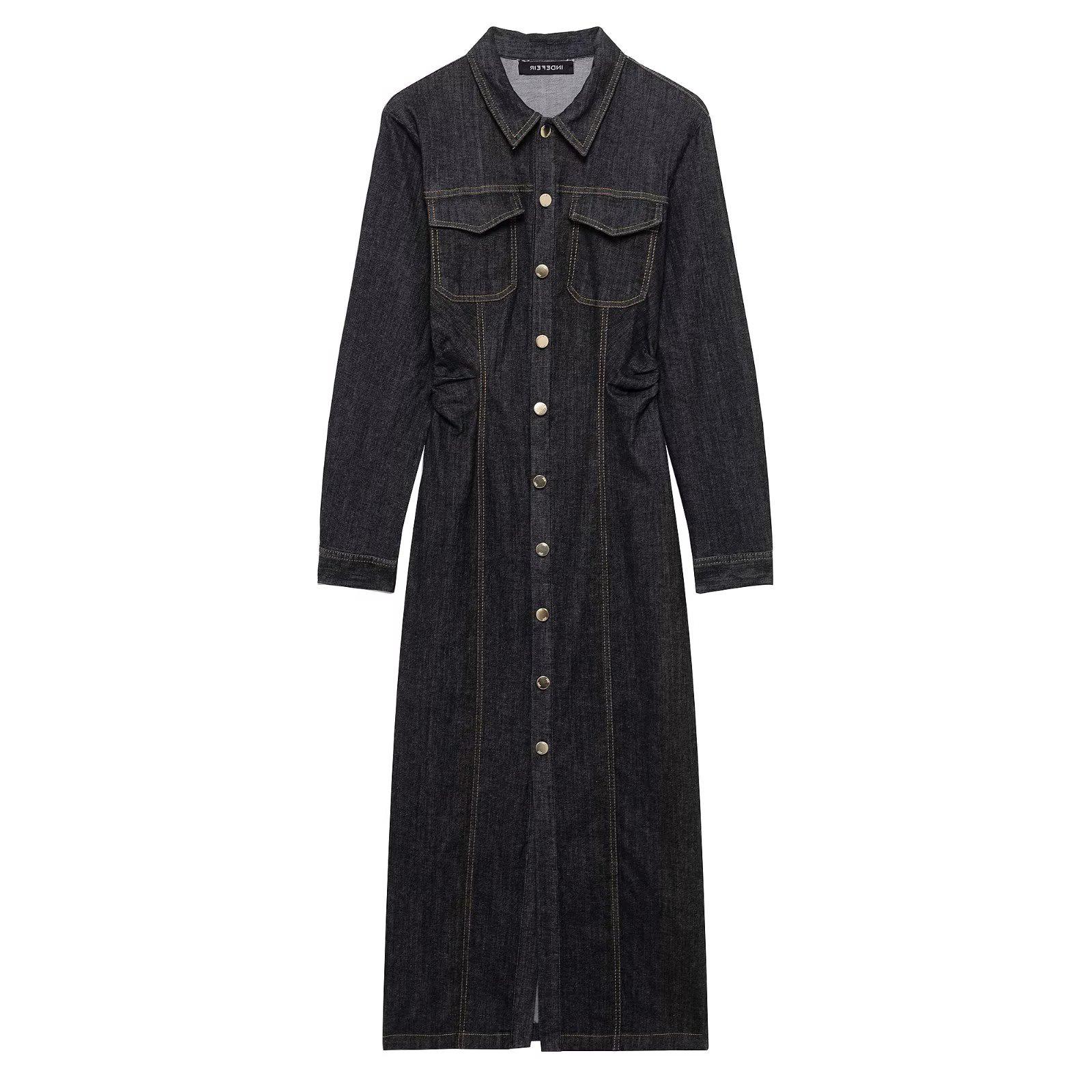 

TAOP&ZA Retro Denim Long Dress for Women - Versatile Spring/Autumn Wear Extra Small