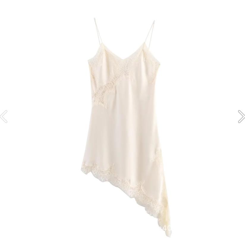 Women Satin Lace Cami Top Y2k Silky Lace Trim Patchwork Spaghetti Strap Low Cut Asymmetrical Camisole Sexy Slip Tank Tops S белый