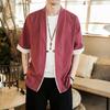 Summer Men's Kimono Jackets Cardigan Lightweight Casual Cotton Blends Linen Seven Sleeves Open Front Hanfu Coat