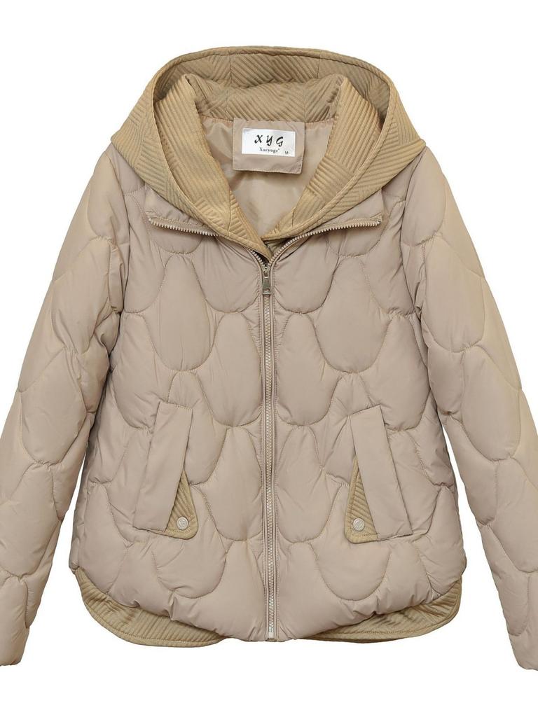 Hooded fake two-piece set, down cotton clothes, women's new winter clothes, short corrugated padded jacket, short young models