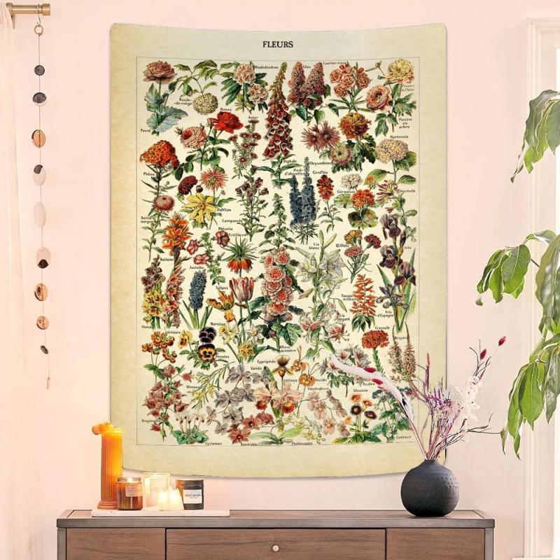 VIKAMA Vintage Floral Tapestry Long Vertical Wall Hanging Illustrated Botanical Tapestry Bedroom Aesthetic Floral Tapestry