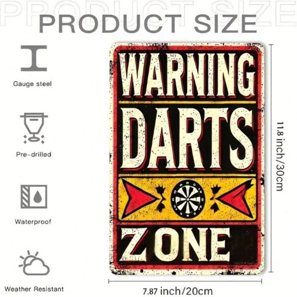 Darts Warning Sign Flat Design Metal Wall Decor For Garage