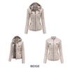 Women's Plus Size PU Washed Leather Hooded Jacket & Coat Set - Detachable