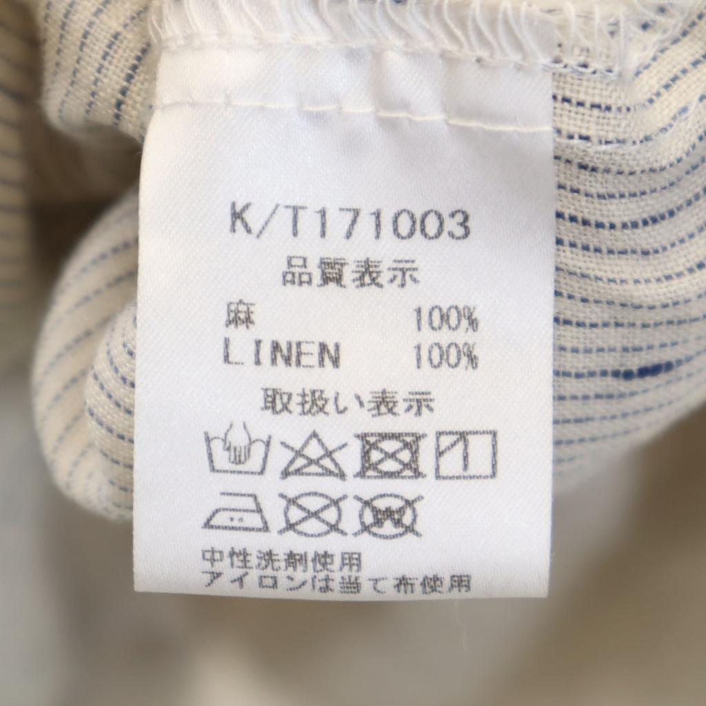 ICHI Made In Japan Linen Striped Pattern Long Sleeve Boat Neck One Piece Women Used