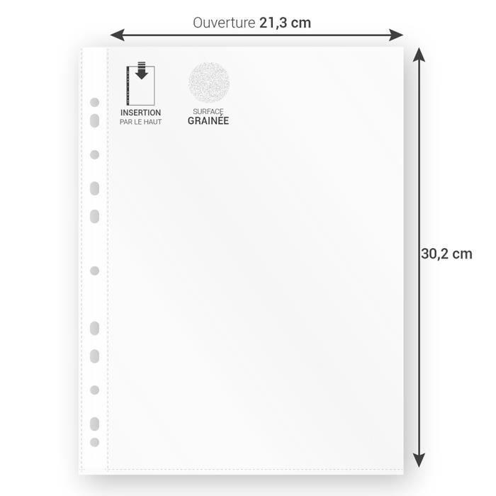 Pochettes perforées a4 - waytex 931304 - transparentes - grainées - 50 microns - paquet de 100