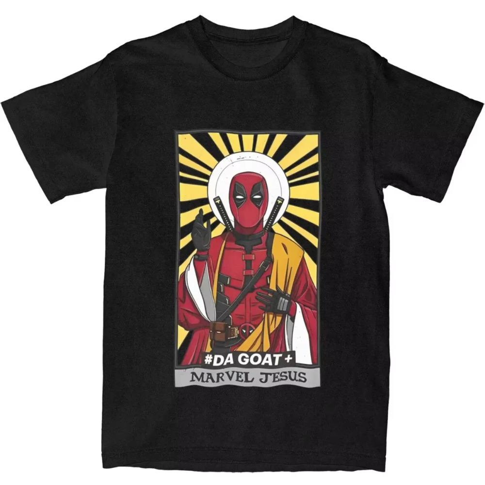 

Мужские футболки Иисус Дэдпул Футболки из чистого хлопка Пляжная Потрясающая футболка с коротким рукавом Круглый вырез Хип-хоп Индивидуальная футболка DIY XXXXXL чёрный