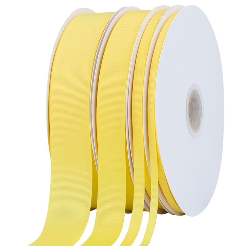 [Tekdeere]Width 6mm Solid Lemon Grosgrain Ribbon, Perfect for Gift Wrapping, Sewing, Hair Accessories, Wedding Decorations - 91m/roll