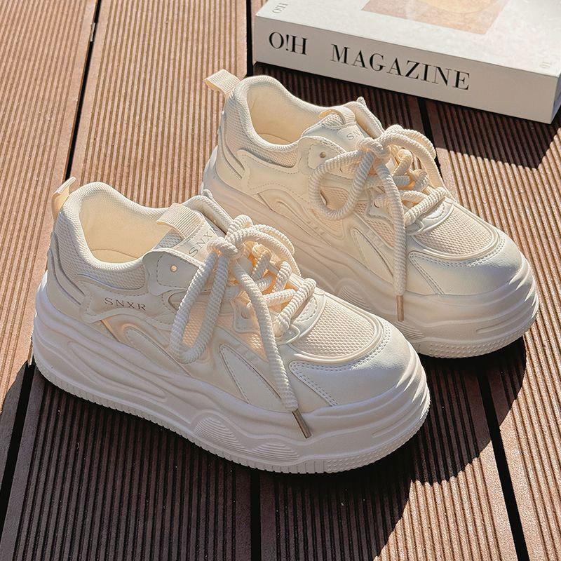 Casual Shoes, Mesh Breathable, Thick-soled Women's Height-increasing Sneakers, Women's 2025 New Spring and Summer Explosive Versatile White Shoes