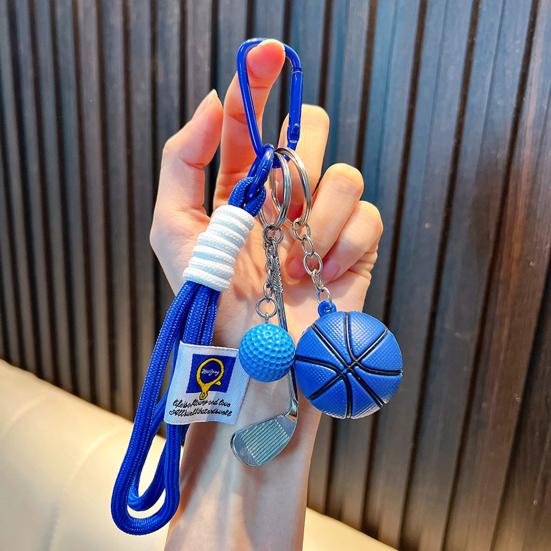 Keychain Sports Pendant with Braided Rope Metal Carabiner Mini Basketball Golf Clubs Charm Key Chain Bag Hanger Accessory