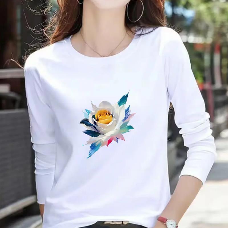 Women's Casual Heart Letter Print Long Sleeve Round Neck T-shirt for Spring & Autumn