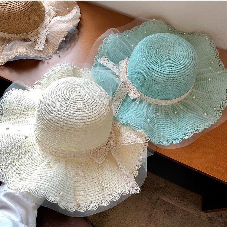 Bow Summer Lace Hat Beach Straw Hat Beach Hat Brim Sun Protection Vacation Sun Hat Sun Hat