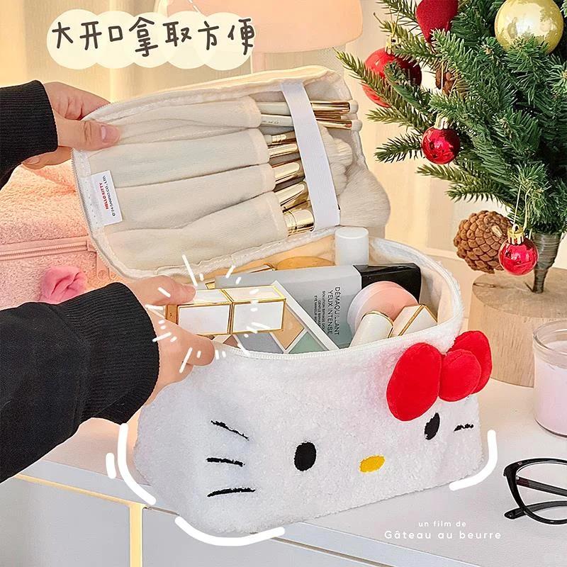 Kawaii Sanrio Large Capacity 3d Plush Makeup Pouch My Melody Kuromi Hello Kitty Cinnamoroll Portable Storage Bag Gift