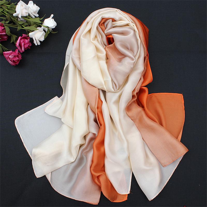 LaMaxPa 2019 New Soft Women Gradient Silk Scarf Autumn Winter Long Bandana Shawls and Wraps Female Hijab Luxury Echarpe Pashmina