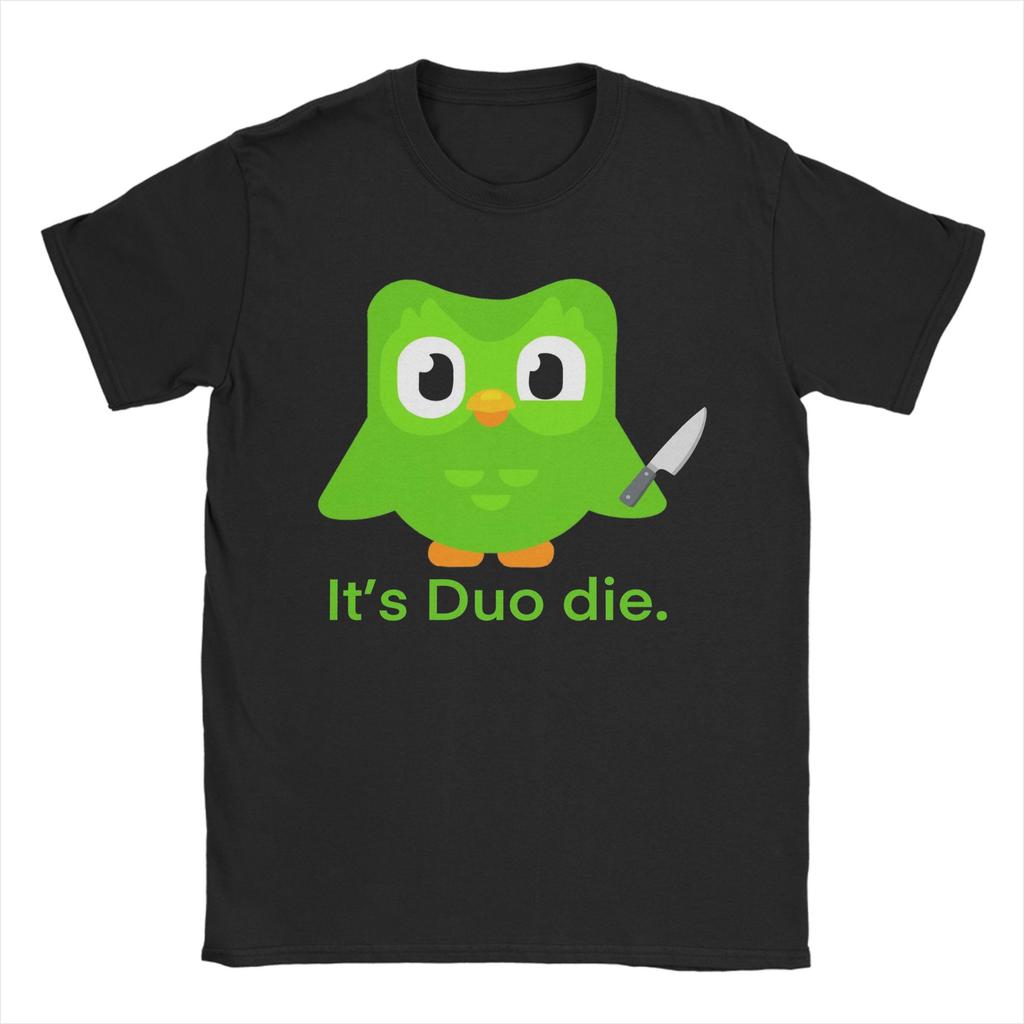 Funny Duolingo Meme (2) T-Shirt Men Vintage Cotton Tee Shirt O Neck Short Sleeve T Shirts Plus Size Clothes