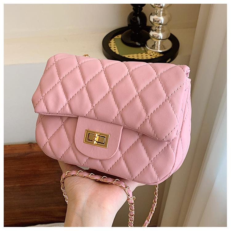 2024 Spring Women's Argyle Chain Crossbody Bag - High-End Fashion with Little Golden Ball Accent
