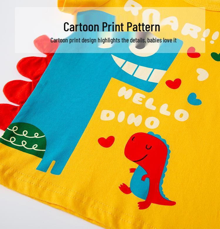 Dětské kreslené bavlněné tričko s dinosaurem - Chlapecké s krátkým rukávem, kulatým výstřihem, korejský styl