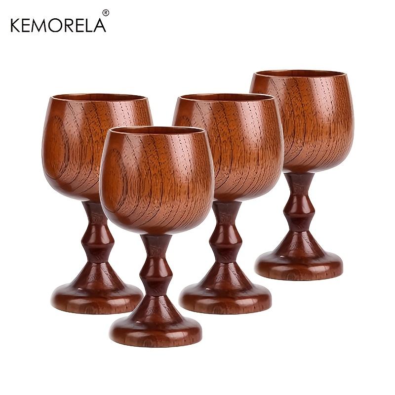 KEMORELA Handmade Natural Spruce Wood Goblet Cup Set 2/4 Classical round Red Wine Glasses Teapcups Solid Wooden Drinkware