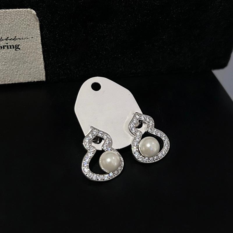 Silver needle zircon pearl gourd earrings necklace set stud earrings personalized design jewelry women