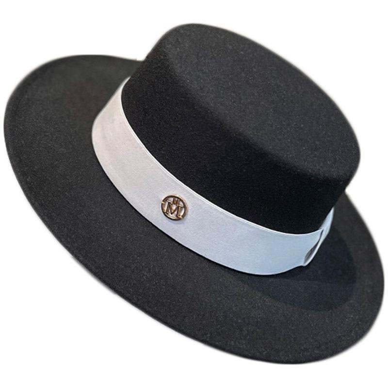 British retro style white fashion woolen jazz top hat women's hat trendy brand French celebrity versatile flat top hat