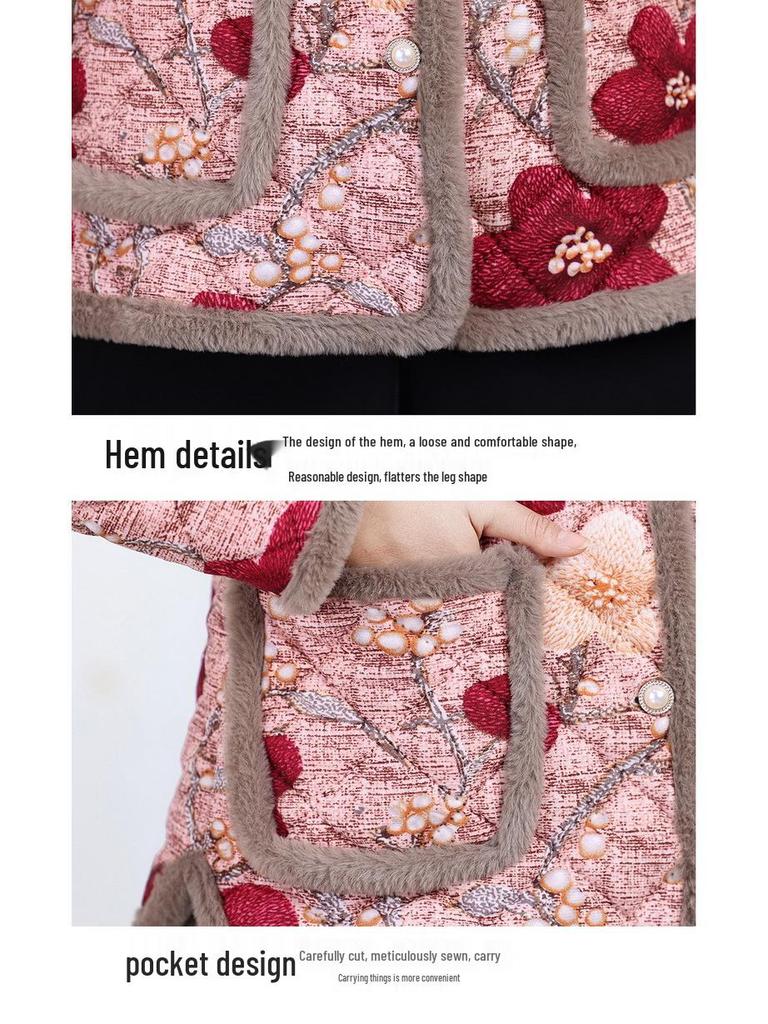 Mom's Velvet Warm Padded Jacket - Autumn/Winter Stylish Cotton Coat for Middle-Aged