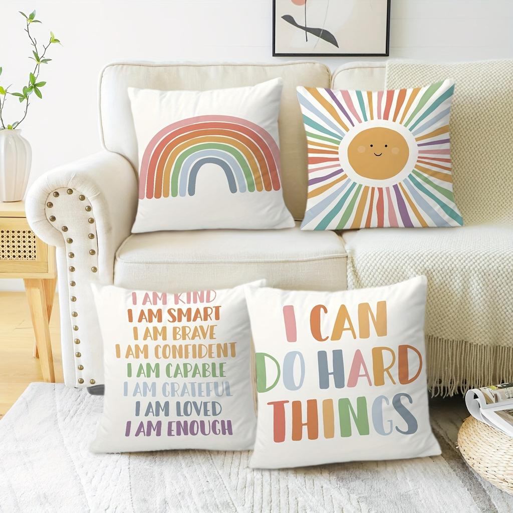 Cartoon rainbow sun pattern printing pillowcase children's room decoration home decoration living room sofa cushion cover