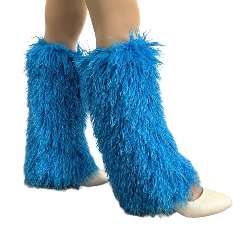 Harajuku Shoes Cuffs Leg Warmer Winter Warm Vintage Solid Color Fuzzy Plush Boots Cover Thick Calf Socks for Womens