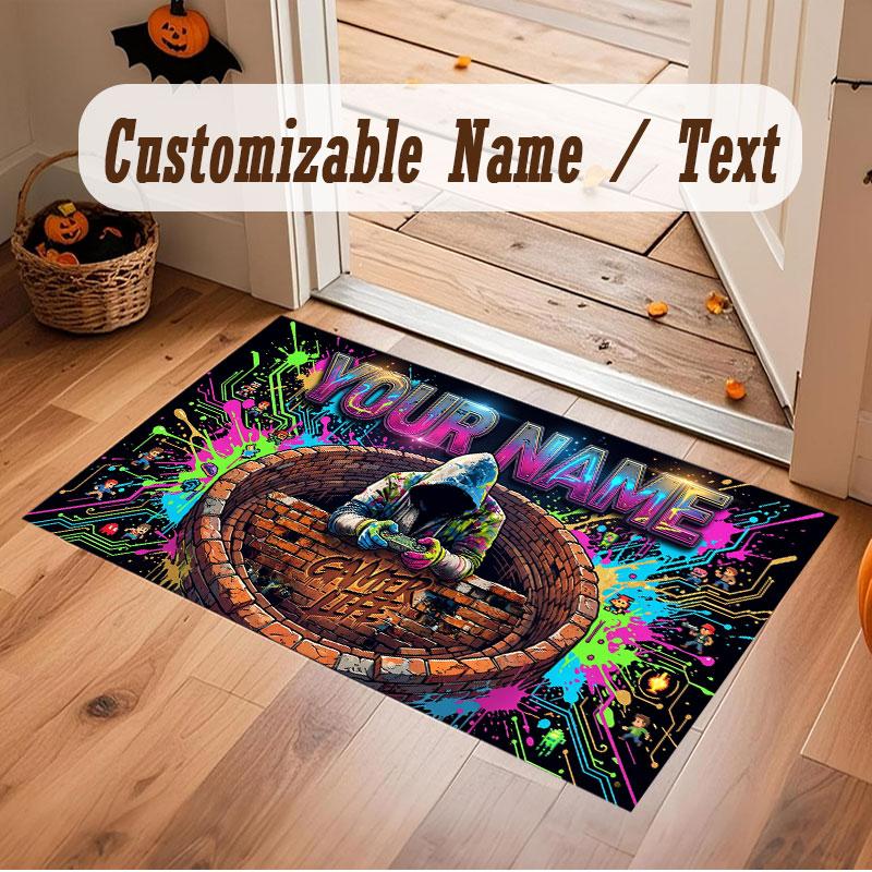 Stadt Cyberpunk Thema Kristall Samt Boden Teppich Personalisiert Benutzerdefinierter Name Text Warmer Teppich Heimdekoration