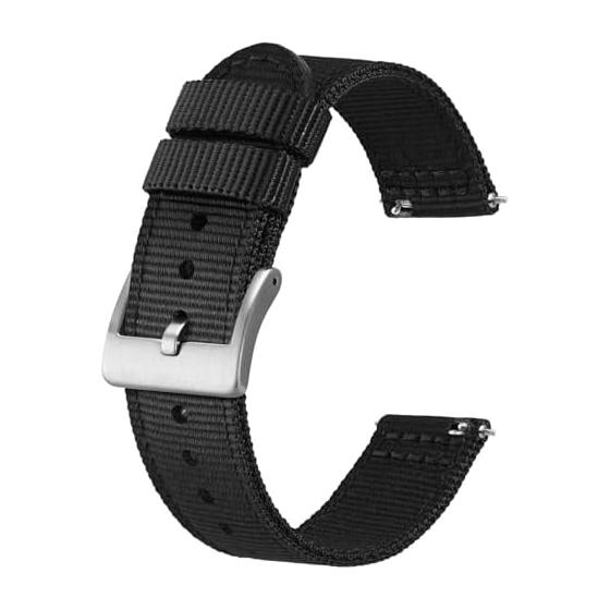 [BISONSTRAP] Nylon Watch Band Two Piece Military Watch Band Brushed Buckle Quick Release 18mm 19mm 20mm 22mm 24mm Replacement Strap for Men