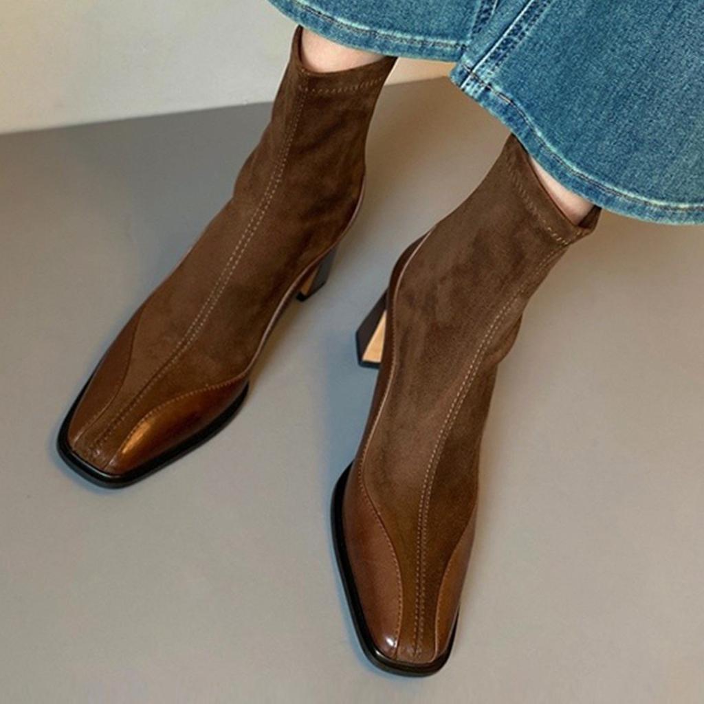 Cowhide~ Genuine leather short boots women's new autumn and winter thick heel Martin boots Chelsea thin boots French high heels autumn and winter