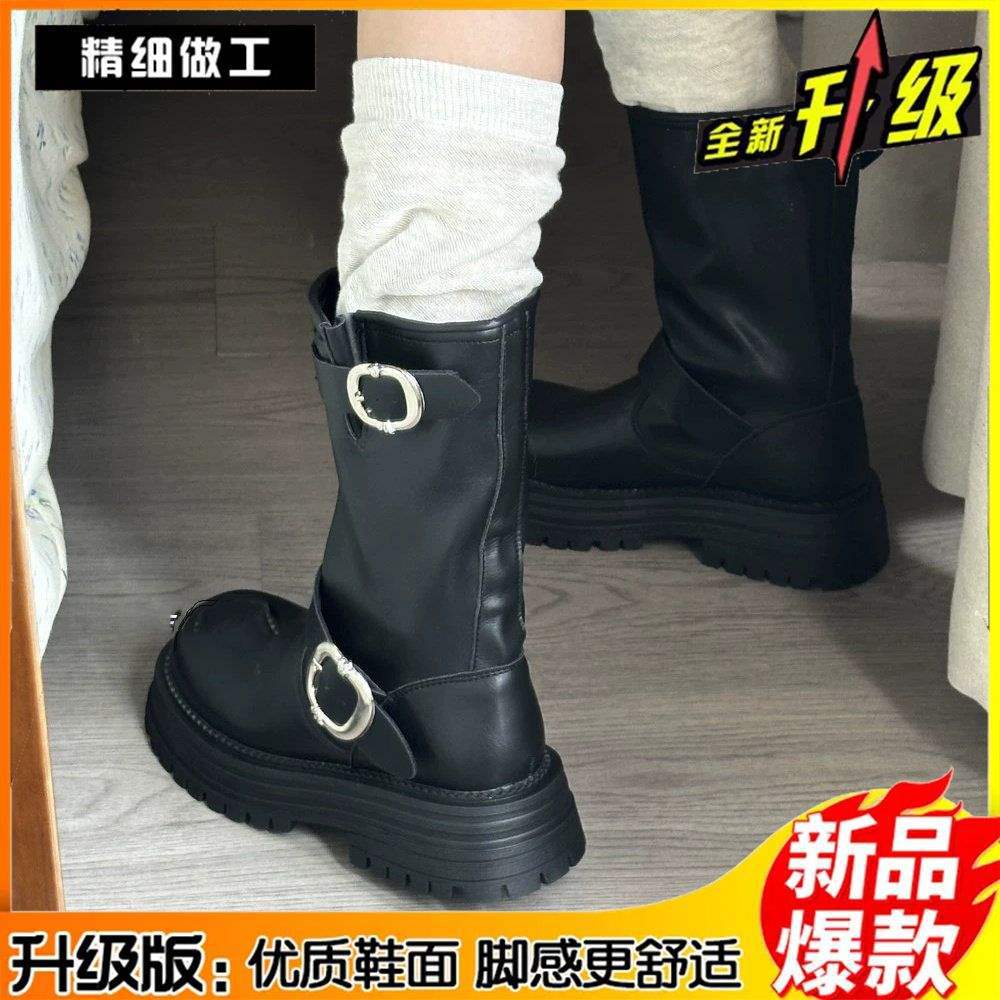 Retro Thick-soled Belt Buckle One-pedal Martin Boots Women's 2025 Autumn New Versatile Height-increasing and Thin Short Boots