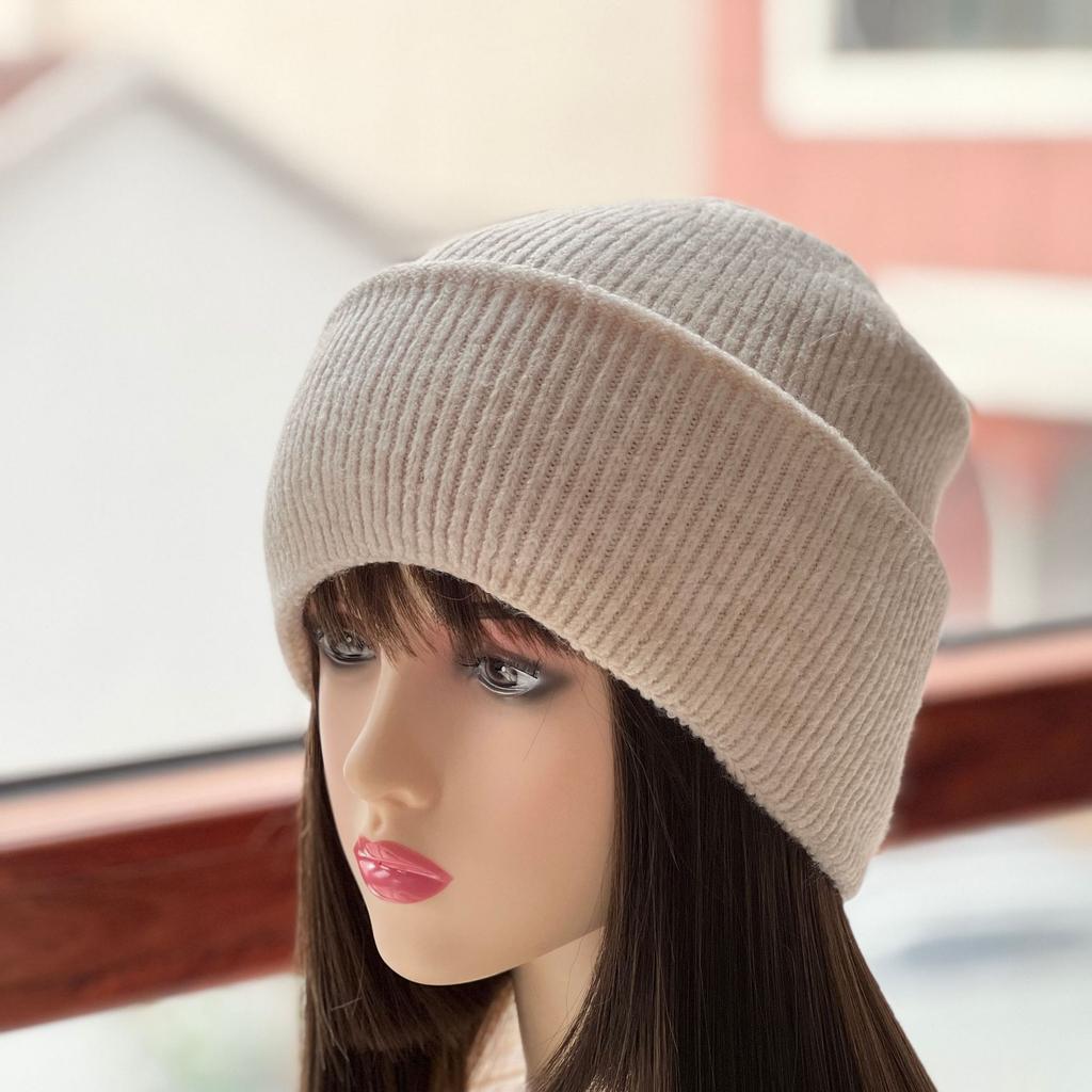 Hat Women's autumn and winter wool hat Japanese cold hat pullover hat Thickened warm knitted hat shows white face