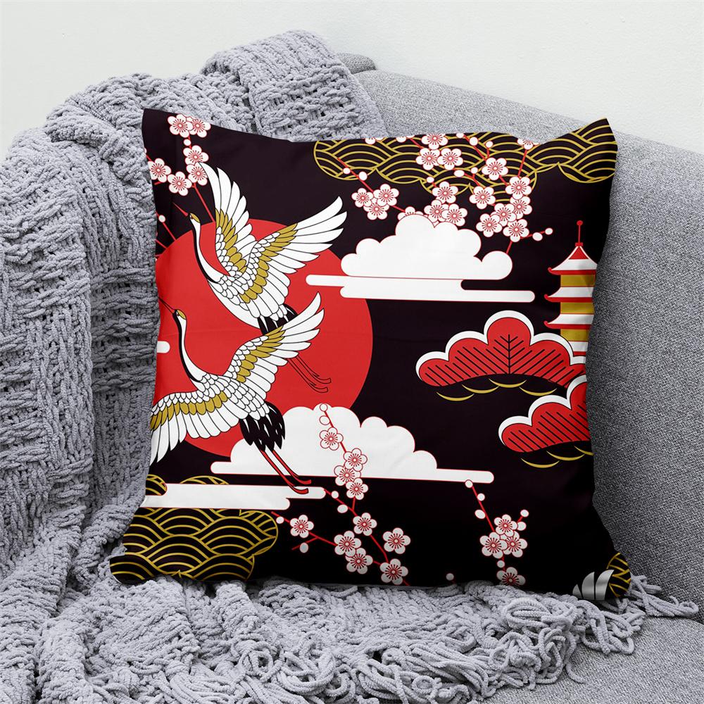 Lucky Cat Japanese Style Sofa Bed Decorative Pillow Cover Home Decor Mount Fuji  Art Cushion