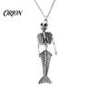 Edgy Dark Style Accessories Skull Mermaid Skeleton Pendant Necklace, Gothic Fantasy Jewelry Personalized Birthday Gift for Her Women, Creative Spooky