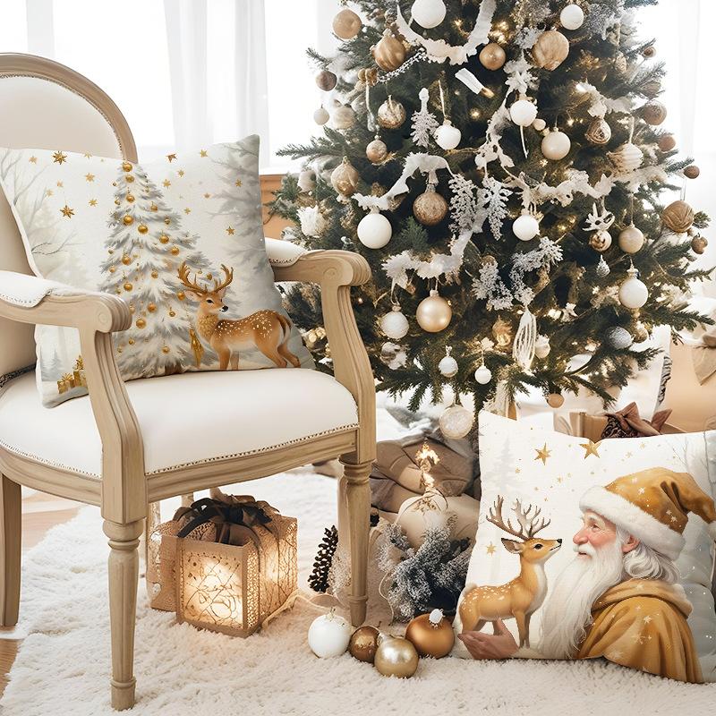 New White Snowman Christmas Pillowcase Linen Printed Pillowcase Festive Room Sofa Decoration Cushion Cover