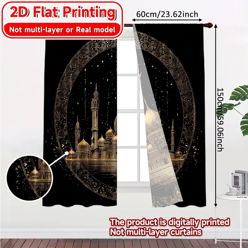 2D Flachdruck 2 Stück Goldene Moschee Schicker Druck Vorhänge Garn Vorhänge Dekorationen für Schlafzimmer Zeitgenössischer Stil Heimdekoration