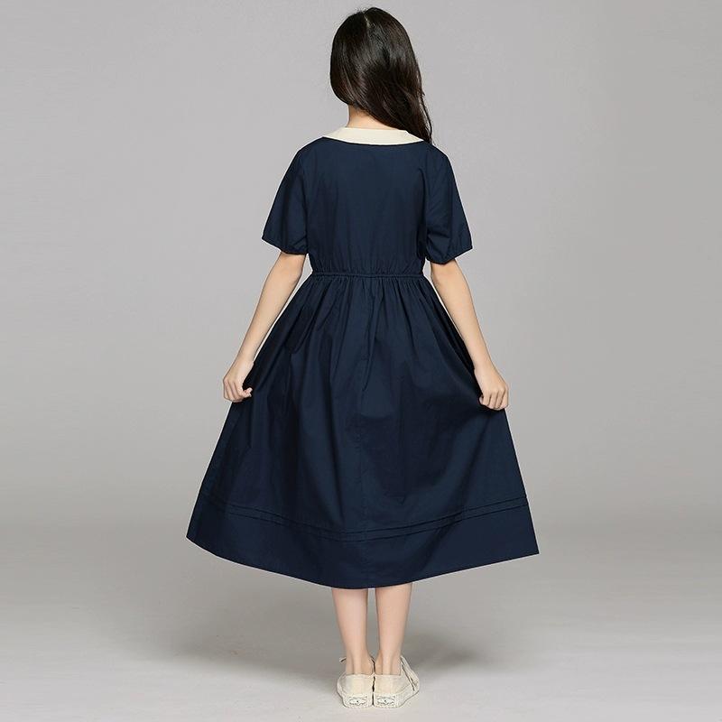 Summer Kids Student Waisted Party Dresses Child Clothes Teens Girls Daily Wear Button 4-12 Year