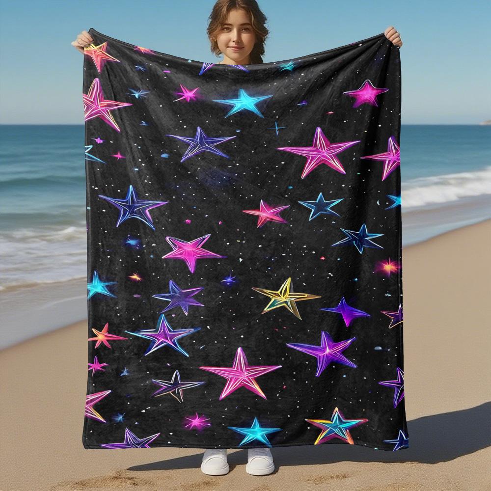 1pc Stars Galaxy Outdoor Flannel Blanket Soft Warm All-Season Throw for Sofa Bed Car Camping Office, Cozy Gift Idea1129S