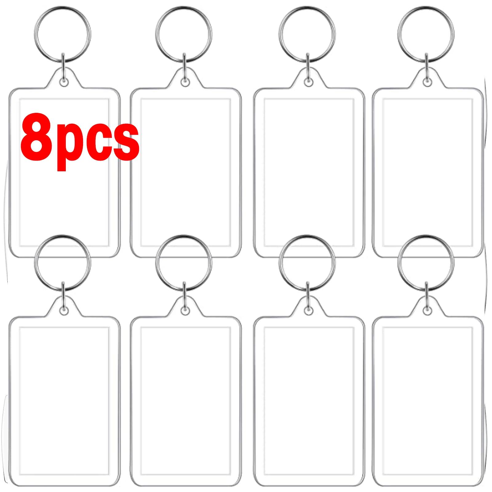 8/30Pcs Transparent Rectangle Blank Acrylic Insert Keychain Photo Picture Frame Keyring Holder DIY Split Ring KeyChain Gift