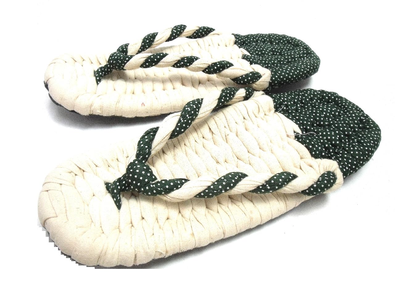 

cloth sandals with and green polka dots size M [Warajigumi] Elastic-lined off-white (MIDORITAMA), (24cm)