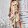 Sommer-Blumenprint ärmelloses Rundhalskleid hohe Taille und dünnes Design Europäisches und Amerikanisches bedrucktes Kleid