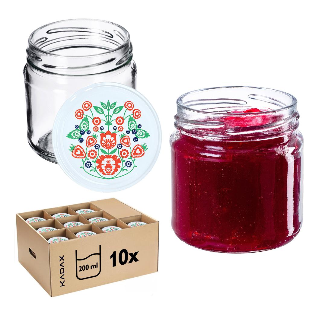 KADAX 10x Glas 200ml + Deckel Fi66 für Konserven Marmelade