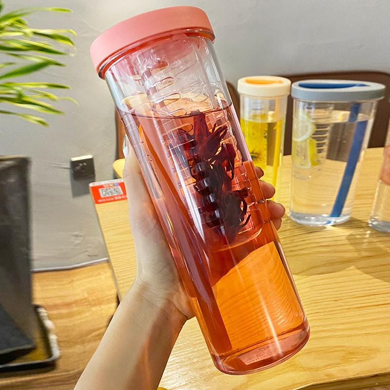 Plastic Water Bottle Portable With Straws Fruit Infuser Tea Juice Cup Fitness Sport Outdoor Travel Bottles Kettle Transparent