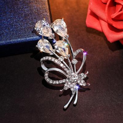 Temperament Exquisite Bouquet Brooch Female Korean Luxury Zircon Brooch Niche Design Sense Pin Atmospheric Suit Accessories